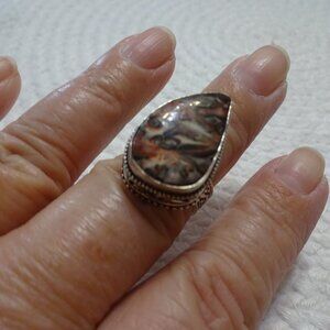 Natural BRECCIATED JASPER  Handmade Sterling Ring Size 9 #887C